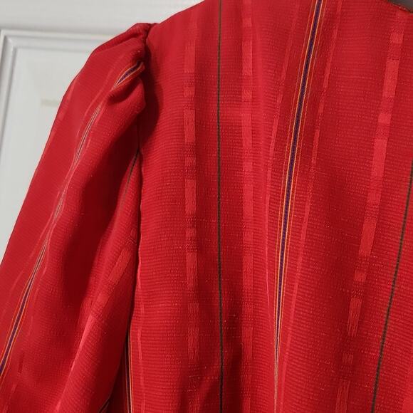 Vintage Items California Red Striped Dress Size LG Elastic Waist Puff Sleeves - Picture 3 of 9